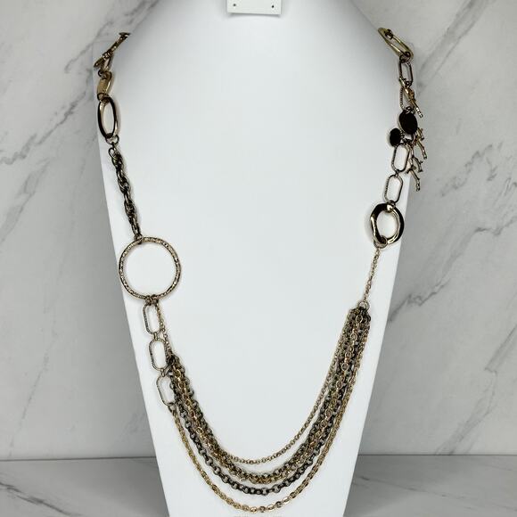 Chico's Ocean Themed Long Gold Tone Chain Link Necklace ✨ - Picture 1 of 11